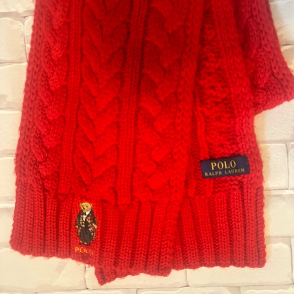 Polo by Ralph Lauren Red Cable Knit Scarf - Picture 3 of 3